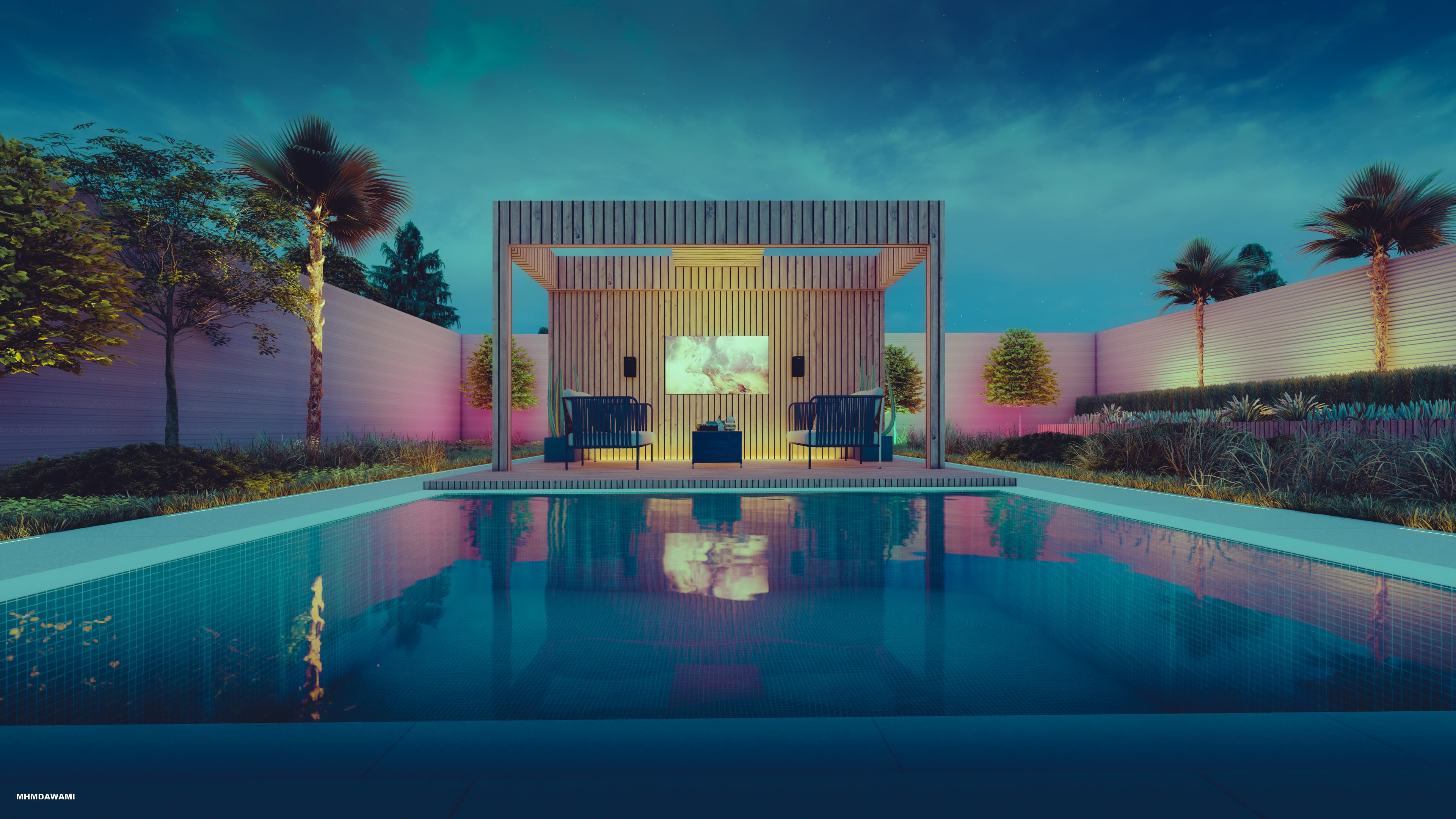 An outdoor living space designed and built by FENAA Landscape